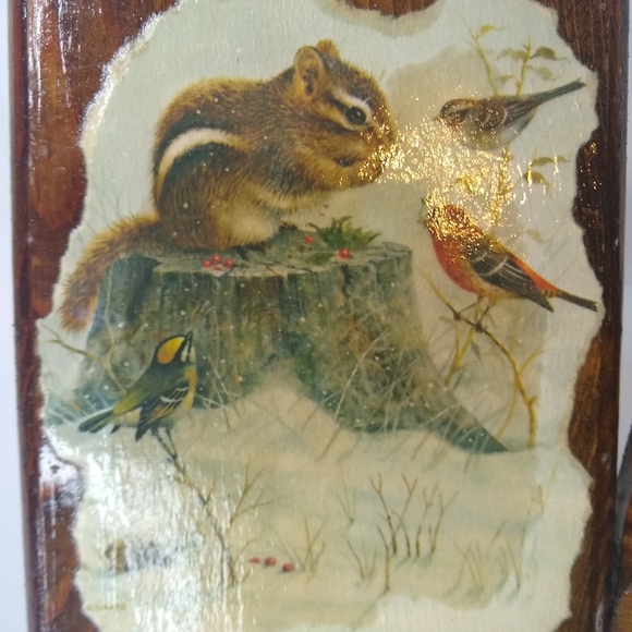 Vintage woodland critters shellac handmade wall decor birds duck chipmunk snail - Picture 3 of 11